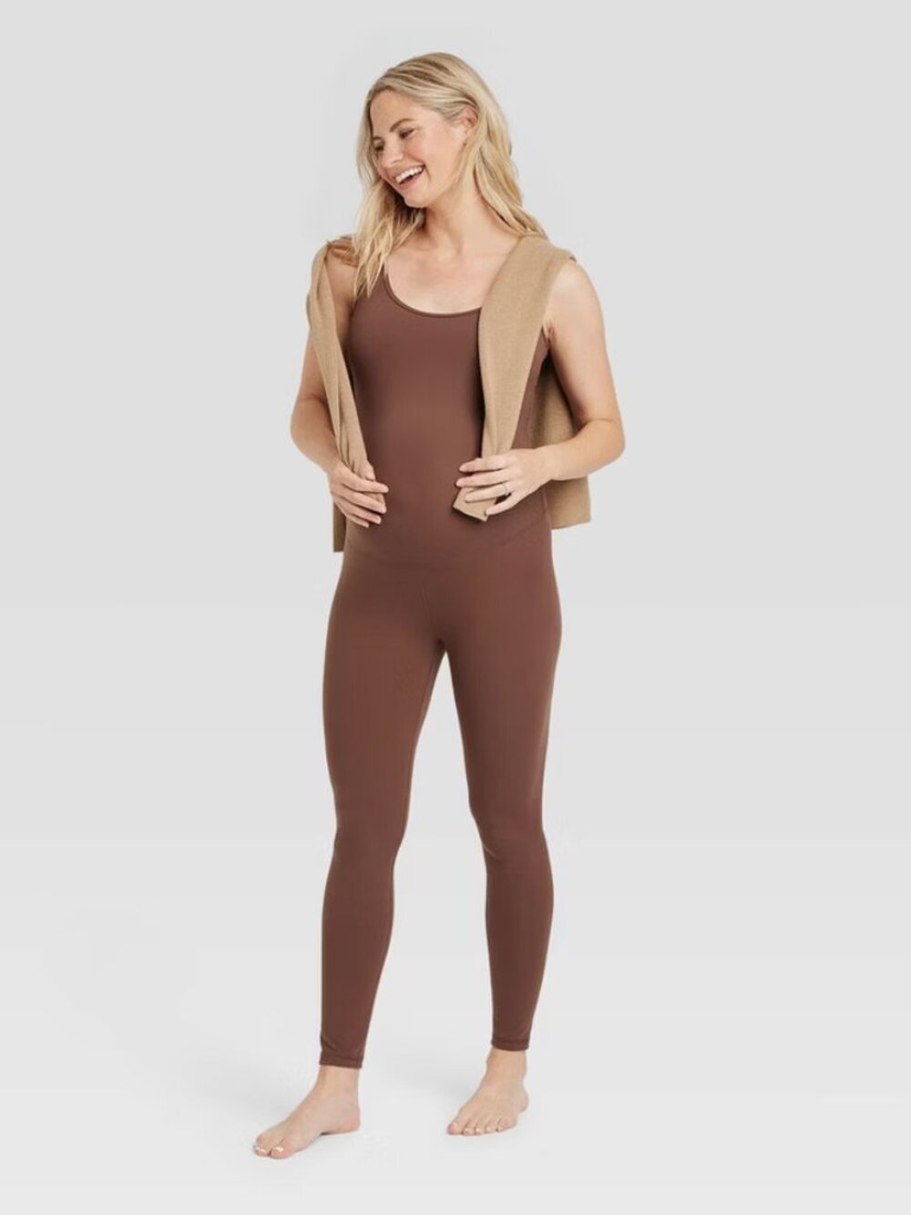 Seamless Long Unitard Maternity Jumpsuit - Isabel by Ingrid & Isabel Brown XS